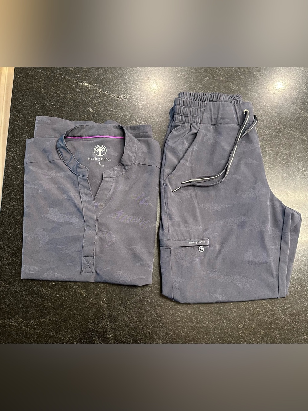 Healing Hands Gray Camouflage Scrub Set
